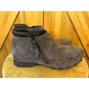 Skechers Bikers Zippiest Suede Ankle Boots Womens 8 Relaxed Fit Booties Brown